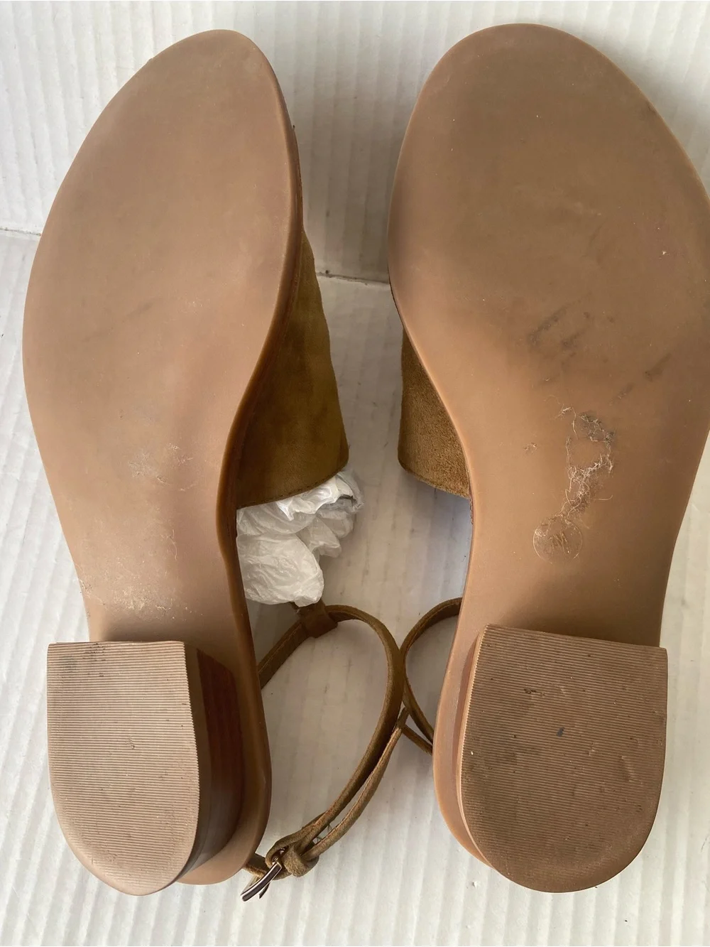 Tory Burch Tan Suede T‑Strap Open‑Toe Slingback Sandals with Gold Logo Accent